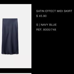 Zara Dark Blue Satin Midi Skirt